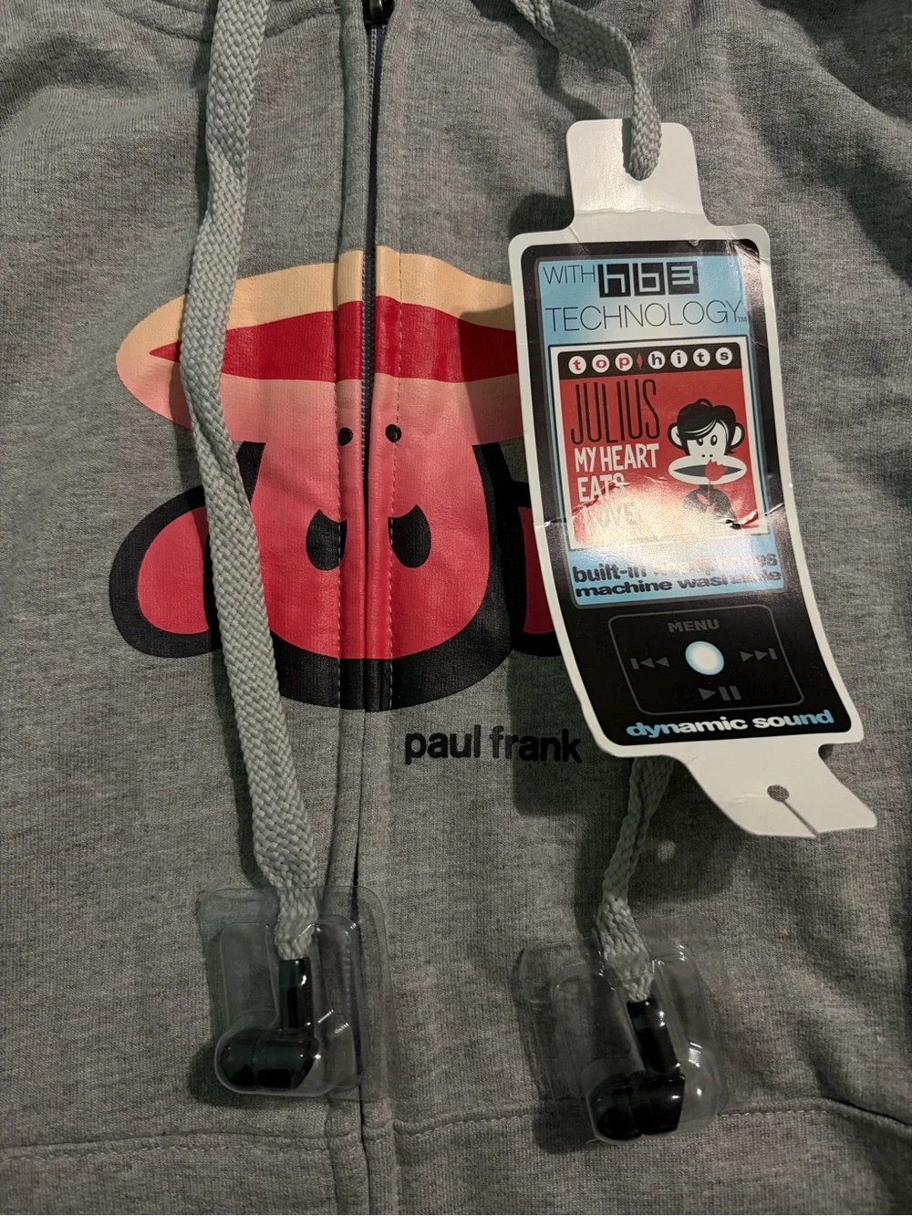 Paul Frank Gray Zip-Up Hoodie with Red/Pink Monkey Graphic